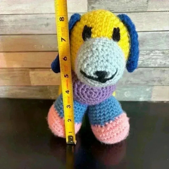 Crochet 8” Puppy Dog Plush Toy Stuffed Animal Handmade Rainbow Multicolor - Picture 8 of 9
